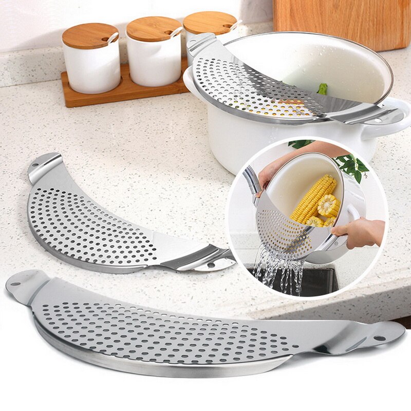 Filtro de agua para olla y olla de acero inoxidable, con empuñaduras de mano empotradas, colador para Pasta, fideos y verduras