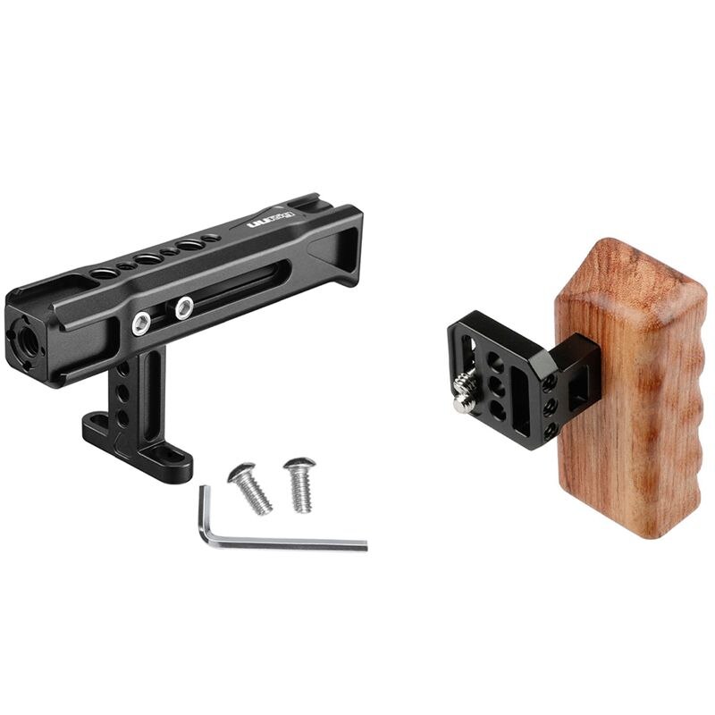 Uurig 2 Set Camera Accessoires: 1 Set R018 Top Hand Handgreep Met 3 Koude Schoen 1/4 Schroef & 1 Pcs Links Houten Handvat