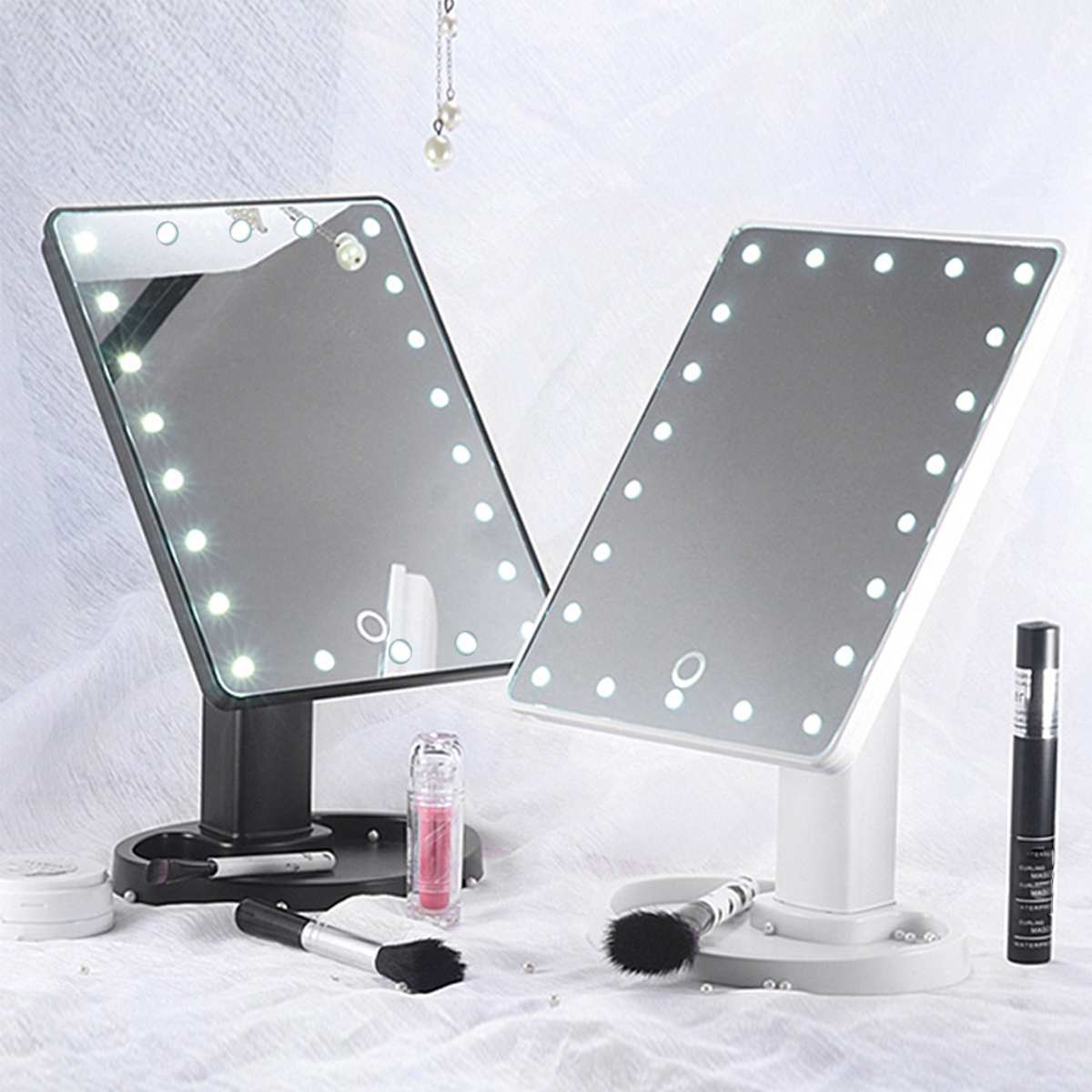 LED Lighted Vanity Touch Screen Makeup Mirror 360 Degrees Rotation Make up Rotating Cosmetic Beauty LED Table Stand Mirrors