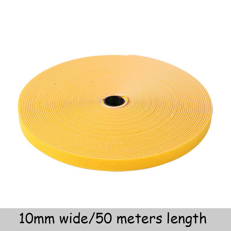 50 meter selvklebende borrelås kabelbånd magisk festebånd kroker løkker snorer spenne manager klips wire line finishing stropp: 50 meter gul