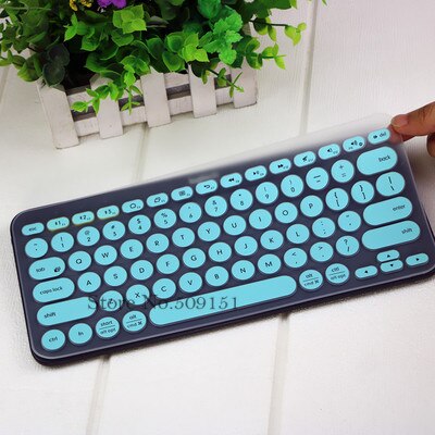 Silikone tastatur cover beskytter til logitech  k380 bluetooth multi-enheds tastatur vandtæt trådløs desktop støv hud film: Himmelblå