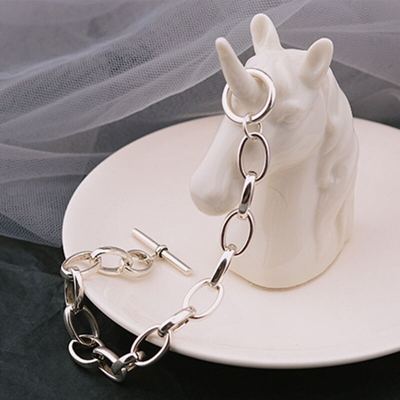 Foxanry 925 Sterling Zilveren Dikke Ketting Brcacelet Voor Vrouwen Mode Eenvoudige Gesp Thai Zilveren Armband Partij Sieraden