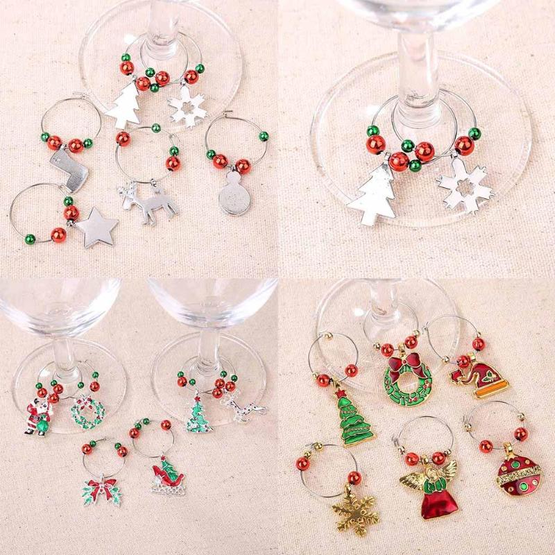 6 stk/sæt jule kop ring jule vin glas kop dekoration charms kop ring fest år julepynt til hjemmet