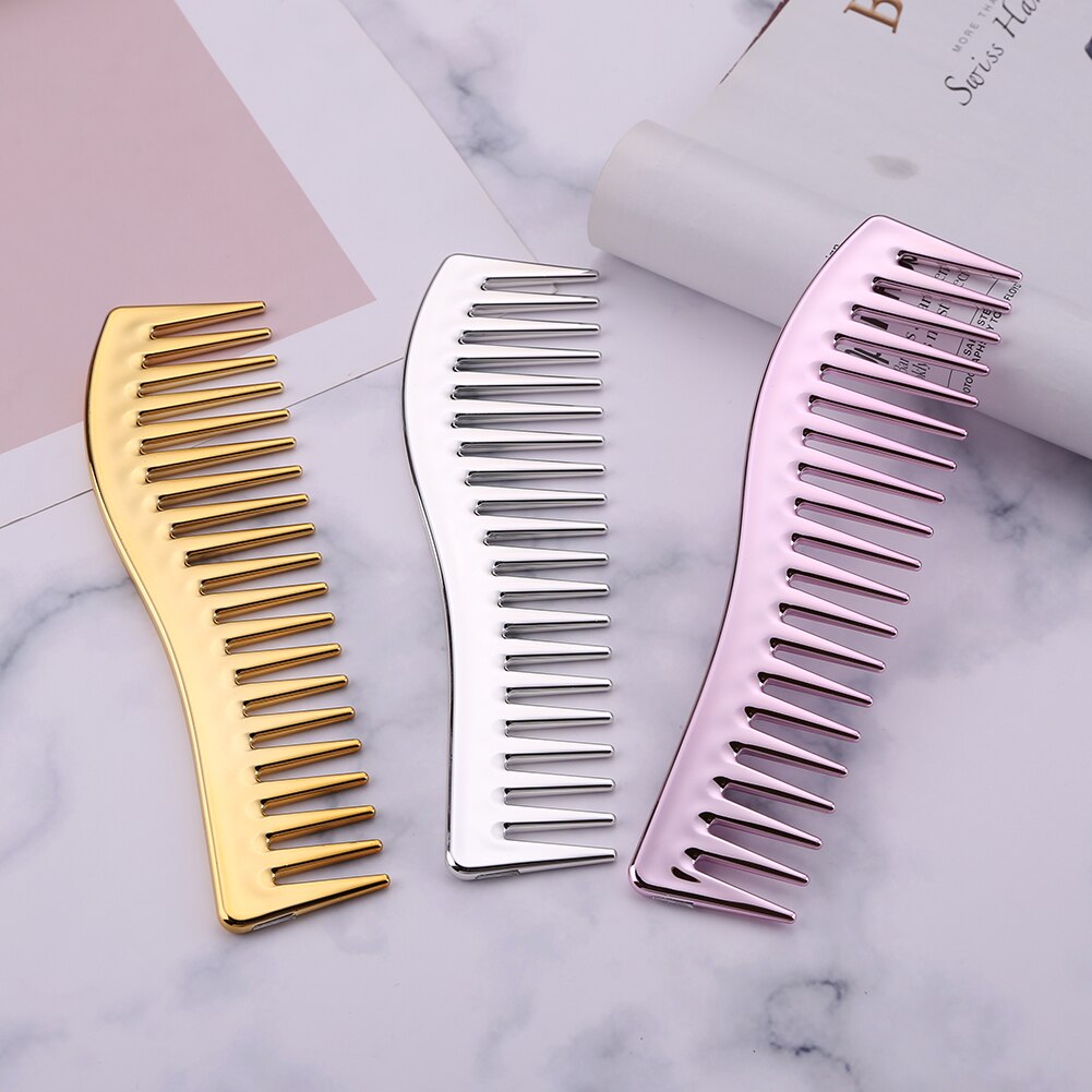 Peine de resina galvanizado para peluquería, cepillo de pelo de masaje para el cuero cabelludo, peine grande de diente ancho, herramienta para corte de pelo, peines para peluquero