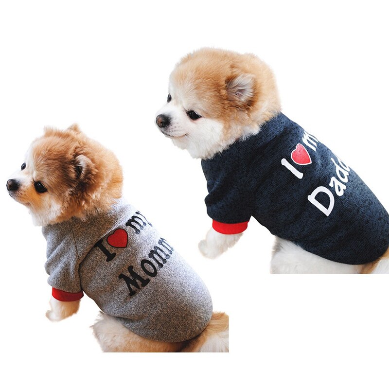 Coton animal de compagnie chien chat vêtements décontracté chiot chaton vêtements j'aime maman & papa imprimer gilet T-Shirt vêtements pour animaux de compagnie pour Yorkies Teddy #