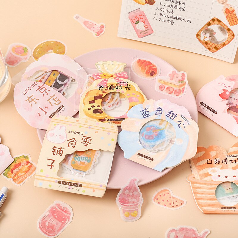 Eating Snacks Series Cute Sticker Custom Stickers Diary Stationary Flakes Scrapbook DIY Decorative Label flower Stickers set