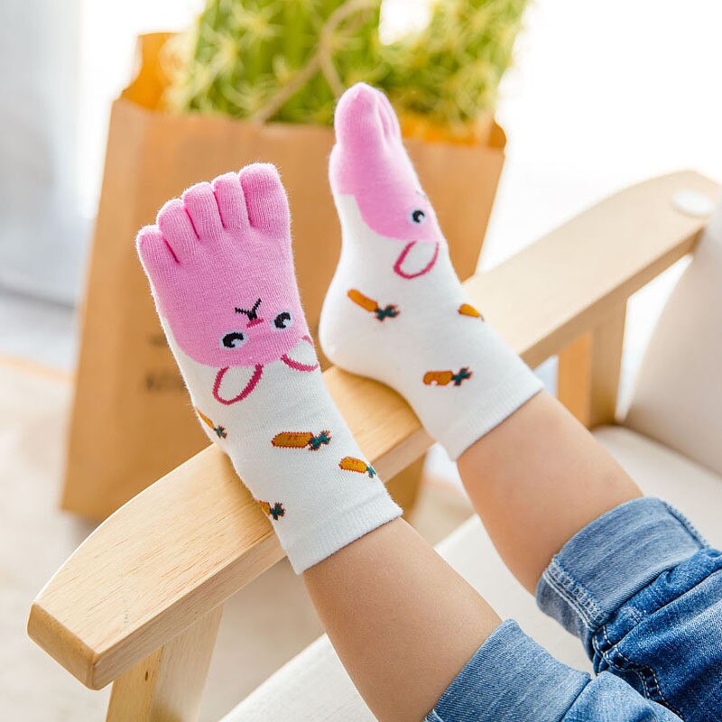 Children Cotton Socks Cotton Animal Boys Girls Middle Tube Socks Stuff Toe Socks for Kids Five Finger Sock for Seasons Girls: Rabbit