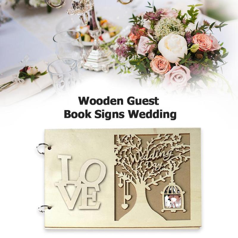 Wedding Guest Books Wooden Heart Hollow Notebook Name Sign Board Craft