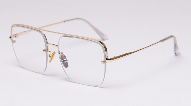 Peekaboo oversized blue light blocking glasses square gold half frame prescription glasses frames for women semi-rimless metal: gold with clear