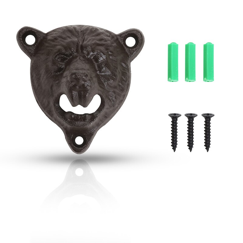 Abrebotellas Vintage de hierro fundido, abridor de vino y refresco montado en la pared, herramientas para abrir cerveza, accesorios para el hogar, cocina, suministros para fiestas: Castaño