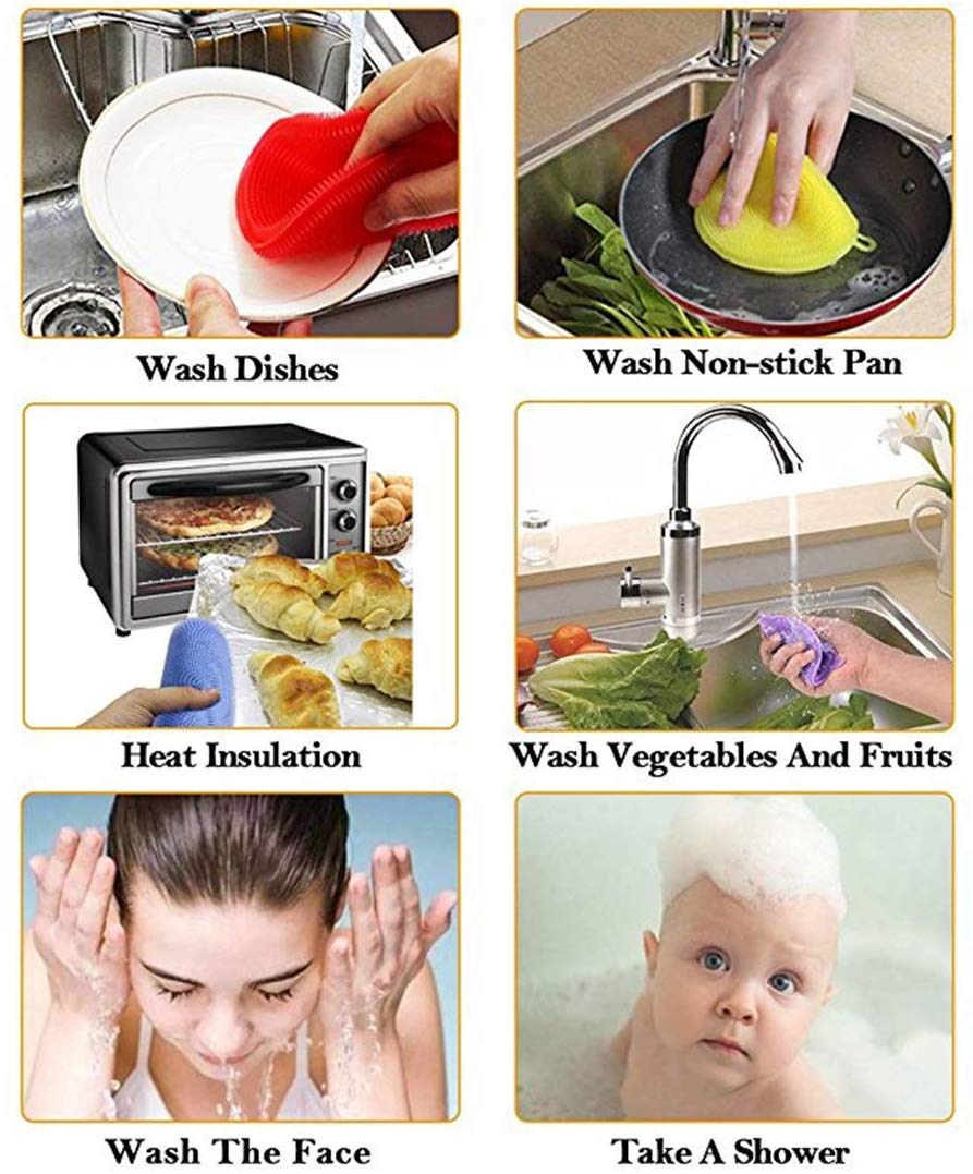 5PCS Silikon Küche Reinigung Pinsel Spülmaschine Schwämme Dish Waschen Schwamm Magie Wäscher Haushalt Pinsel Küche Zubehör