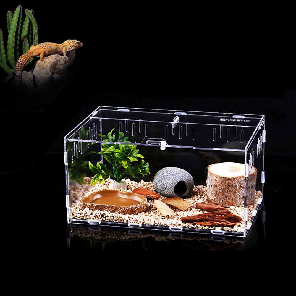 Akryl krybdyr tank insekt skildpadde firben gennemsigtig avlsboks vivarium låg krybdyr kæledyr produkt terrarium til små dyr