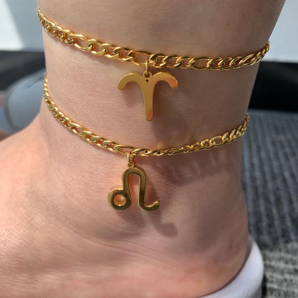 Sternzeichen Knöchel für Frauen Gold Sternzeichen Edelstahl Fußkettchen Armbinde Frauen Boho Schmuck Horoskop Sternzeichen Fußkettchen BFF