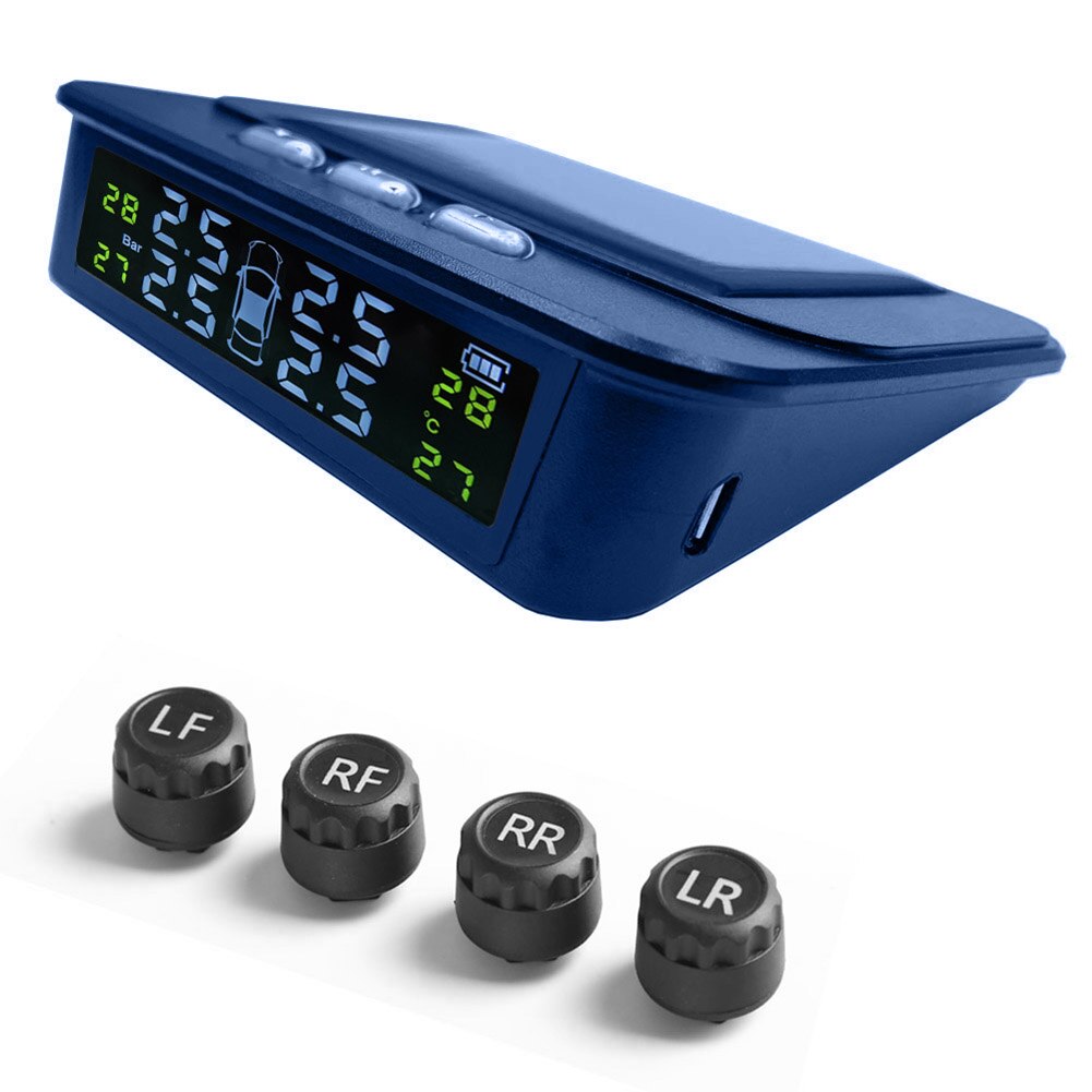 Solar Car TPMS LCD Display Auto Tire Pressure Monitoring Tyre Sensor Temperature Tire Pressure Alarm Warning System Visture