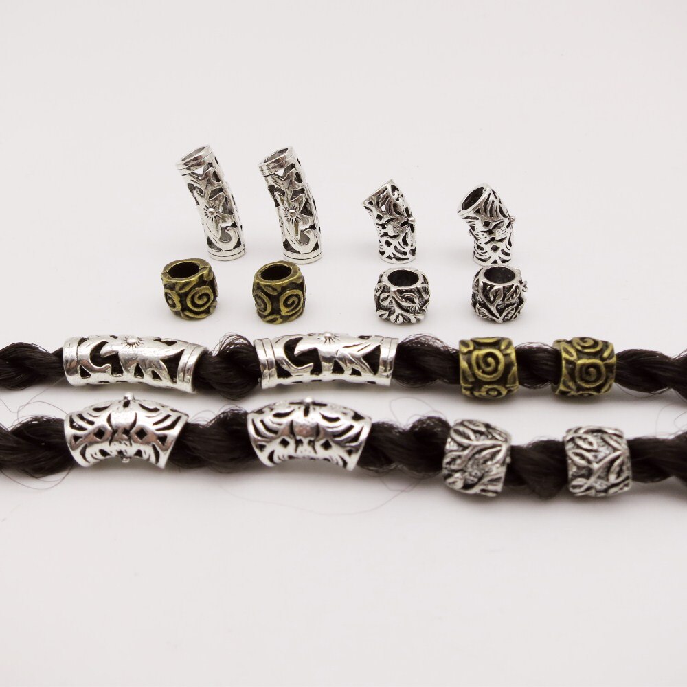 10pcs/pack different 4 styles metal viking hair braid dread beard dreadlock beads rings tube for Styling Accessories