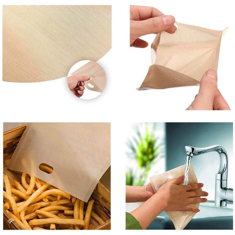 Toaster Bags Reusable for Grilled Cheese Sandwiches, Non Stick, Easy to Clean, Gluten Free, 6.3 x 7.1 Inch, Pack of 10