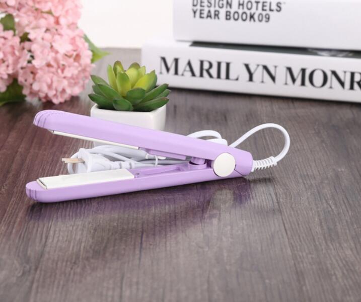 Plancha de pelo rápida de cerámica electrónica, minirizador de pelo plano portátil, rizador de pelo corrugado, EU: Purple Straightener