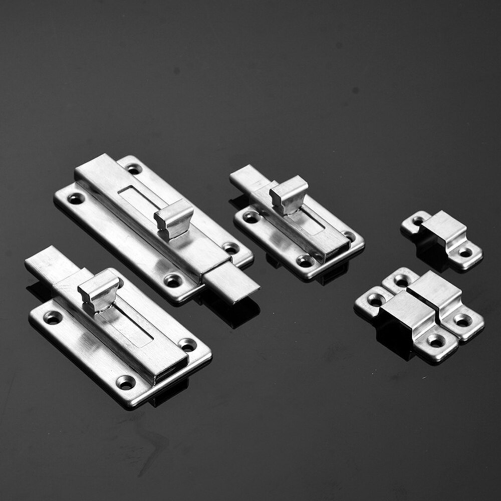 Door Lock Safety Guard Latch Slide Lock Door Drawer Barrel Bolt Silver Thick Aluminum Alloy Open Latch with Screw Stainless Stee