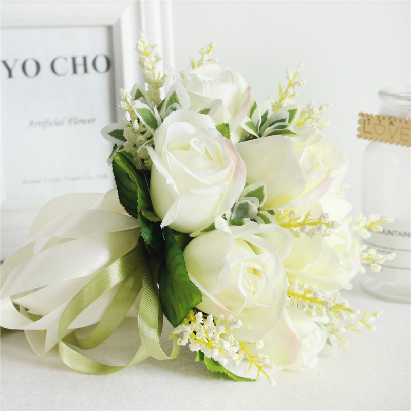 Brautstrauß aus seidenrosen für brautjungfern, weiße und rosa künstliche blumen, hochzeitsartikel, heimdekoration
