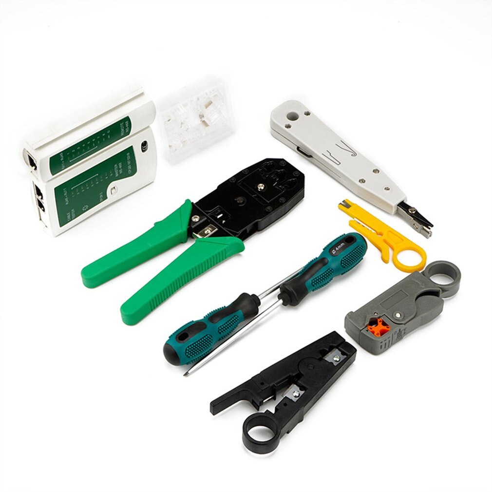 Nettverkskabel tester verktøy lan utp skrutrekker wire stripper  rj45 kontakt datamaskin nettverk krympetang verktøysett sett
