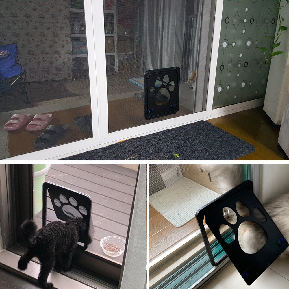 Pet Screen Door Magnetic Flap Screen Automatic Lockable Black Door for Small Cat Puppy