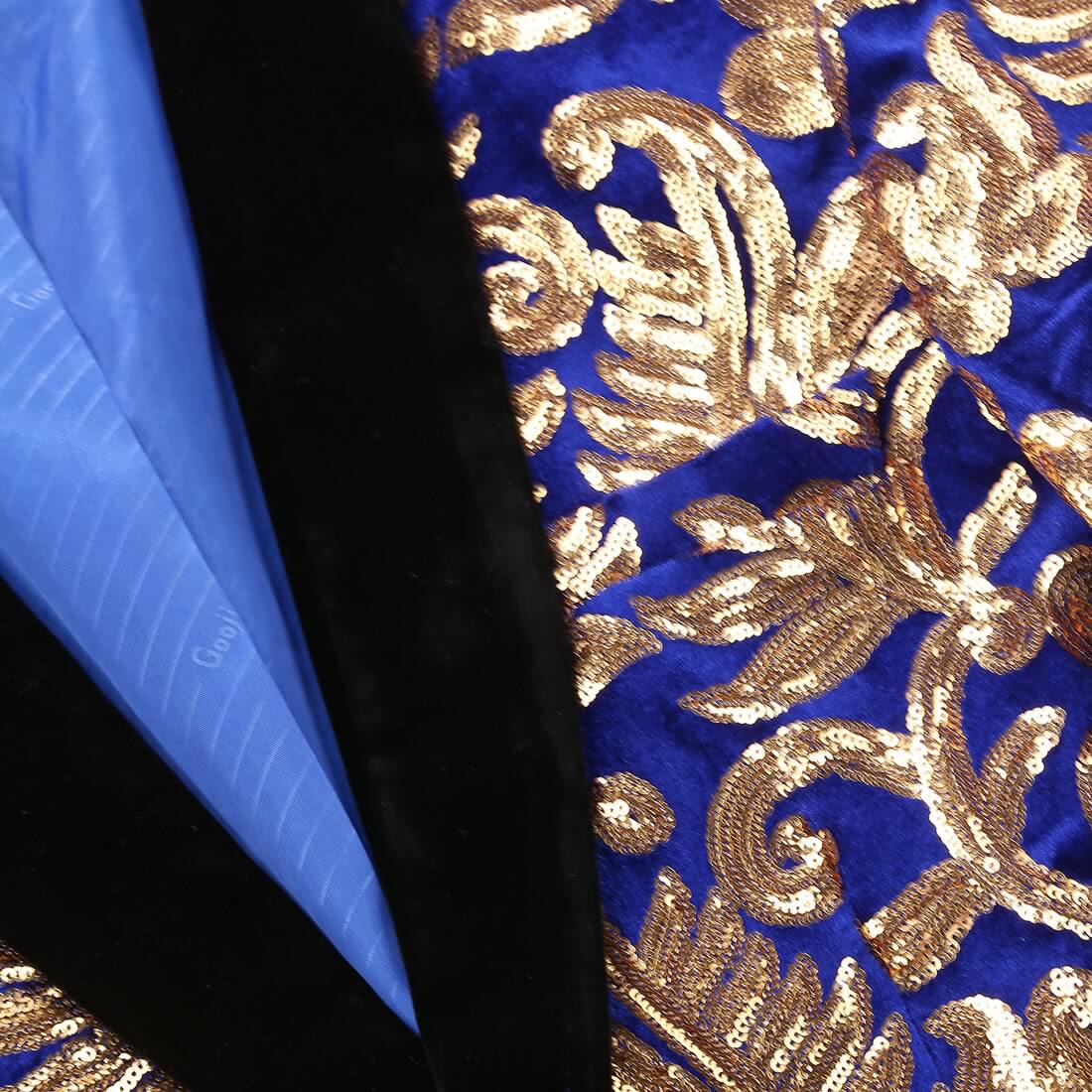 PYJTRL-Chaqueta de terciopelo de lentejuelas para hombre, chal de con solapa Floral, lentejuelas, Azul Real, ajustado, para cantante de escenario
