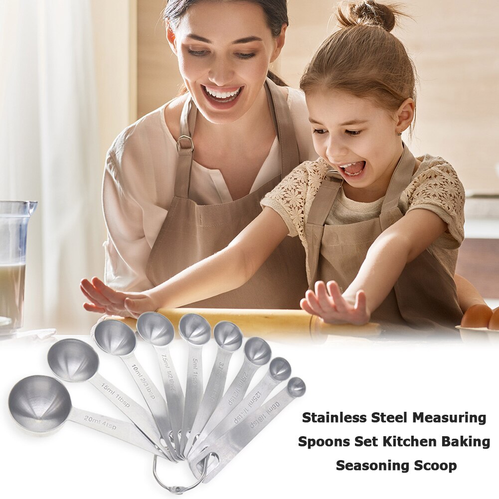 9pcs Measuring Spoons Stainless Steel Ingredients Seasoning Scoop Kitchen Sugar Cake Baking Measuring Tools Cooking Accessories