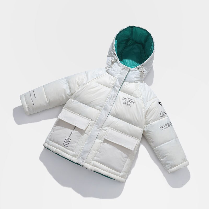 Children's Short Down Jacket Boys and Girls Hooded Thickened Bread Coat Kids Clothing Outwear 90% Down Feather Winter Parka: white / 10