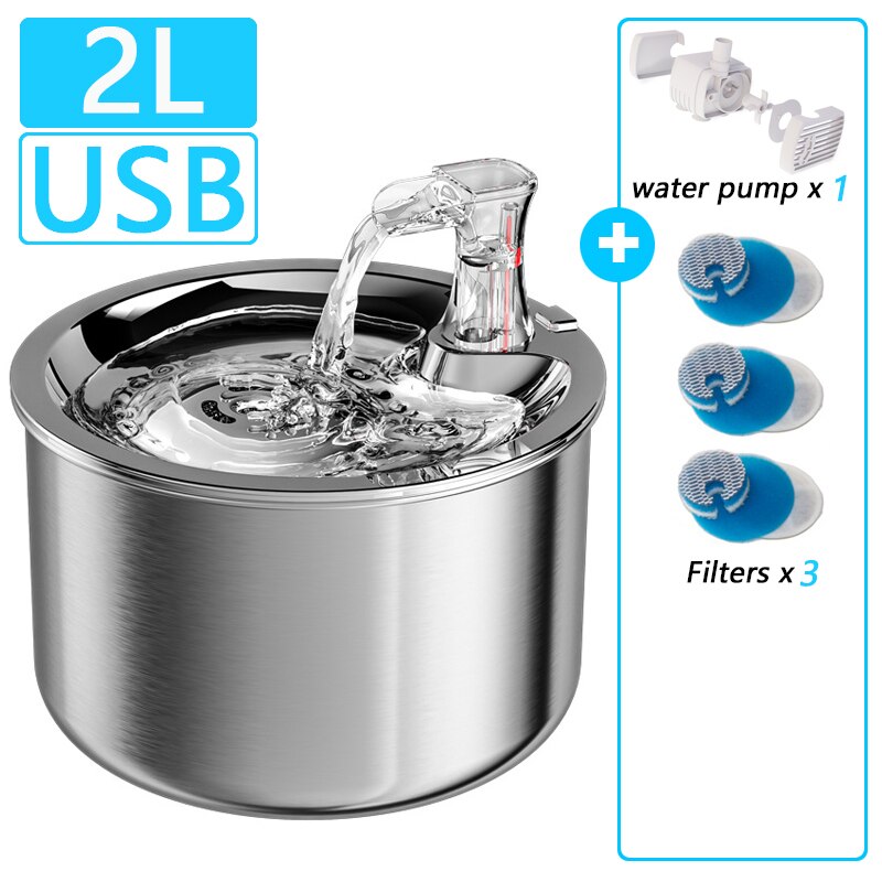 Kat Fontein Rvs Kat Drinker Sensor Automatische Circulerende Huisdier Drankje Water Dispenser Met Filters Katten Fontein: 2L-X3Filters