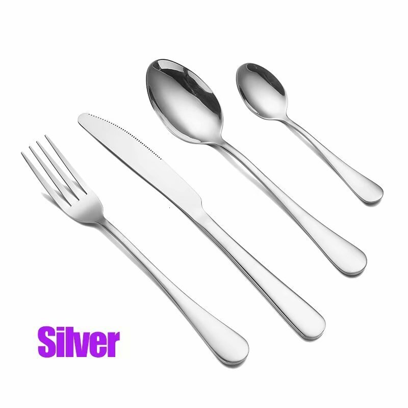 Spklifey Zwarte Bestek Set 16 Pcs Roestvrij Staal Servies Servies Zilverwerk Sets Diner Mes En Vork Diner Set: silver 4 sets