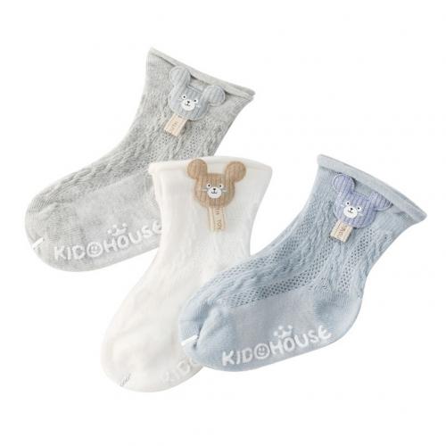 3 Pairs Zomer Peuters Baby Jongen Meisje Radijs Kat Vis Anti-Slip Elastische Katoenen Sokken: Mouse M