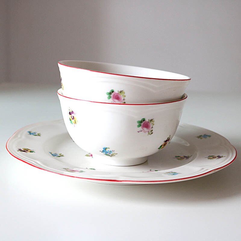 Ensemble de Table de Style campagnard à bord rouge/bol en céramique bol à soupe ménage