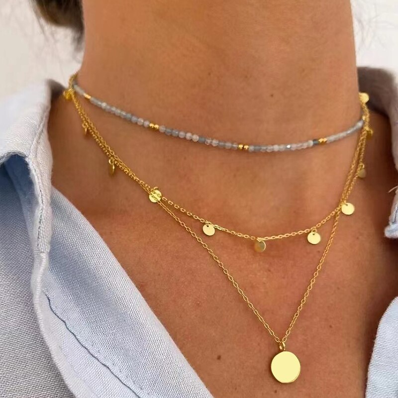 Multilevel Gold Map Pendant Jewelry For Women Wedding Tassel Star Chain Choker Necklaces N0274: 9