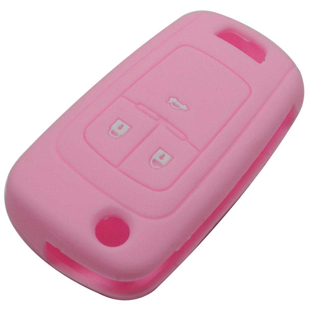 Funda de silicona para la llave del coche con control remoto billechave para Chevrolet Cruze Holder 3 botones de goma Flip Protector de llave plegable: pink
