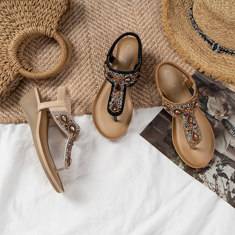 Tongs romaines à lanières en T pour femmes, sandales d&#39;été à semelles compensées, chaussures de plage à plateforme, bande élastique, 2022