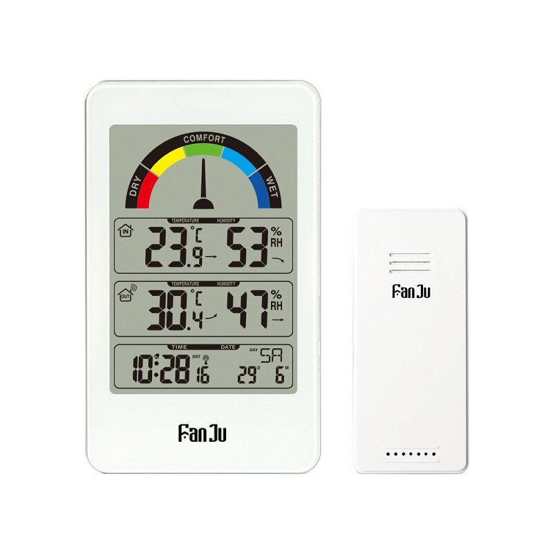Digital Wireless Weather Clock Station Temperature Humidity Monitor Waterproof Indoor Outdoor Hygrometer Thermometer With Sensor: FANJU 3556 W