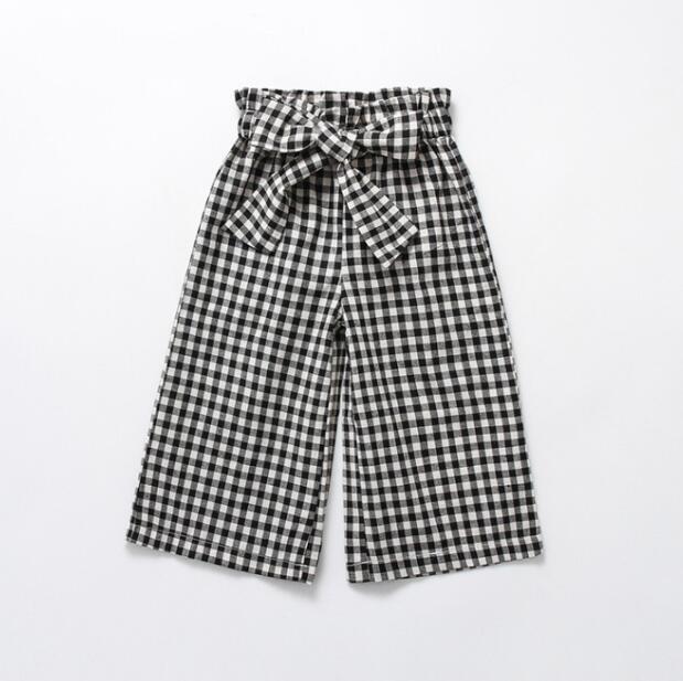 Filles été coton Shorts décontracté été enfants vêtements bébé filles vêtements Plaid Bow large jambe Shorts 6 8 10 12 14 ans: Black / 110