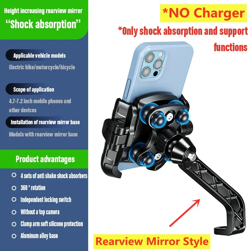 Motorcycle Bicycle Phone Holder Fast Charging USB-C Charger Moto Motorbike Mirror Stand For 4.7-7.2” Smartphones Handlebar Mount: green