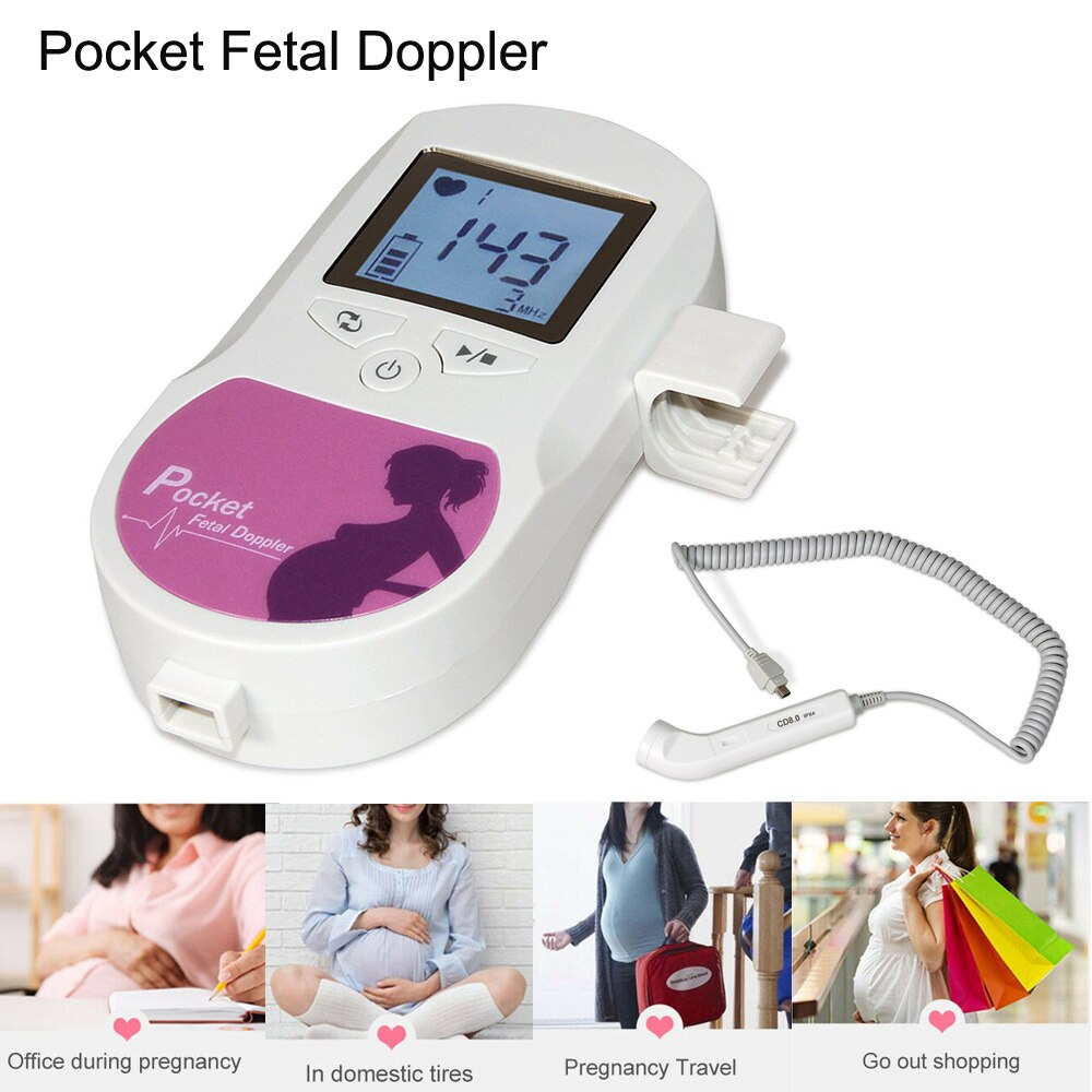 Doppler fœtal de poche 2MHZ 3MHZ 8MHZ, A B C, détecteur de battements de cœur pour bébé, moniteur de fréquence cardiaque à domicile pour femme enceinte: Baby Sound C 8M Pink