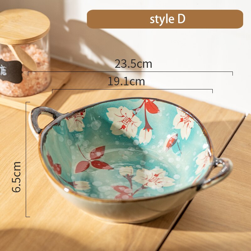 7.5 tommer japansk husholdnings nudelskål keramisk suppeskål med håndtak salat pastaskål kjøkken servise mikrobølgeovn baketøy: D