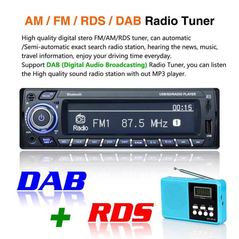 Autoradio Bluetooth DAB + RDS, lecteur MP3, écran LCD AM/WMA, FM, USB, carte SD, mains libres, Audio numérique, ISO, 1 Din, 3101