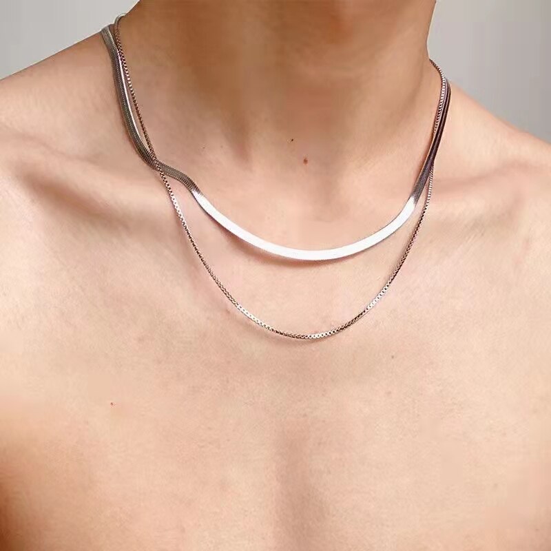 Fijne 925 Sterling Zilveren Platte Slang Ketting Ketting Set Sieraden Voor Mannen Vrouwen Charmes Bruiloft Mode Valentijnsdag