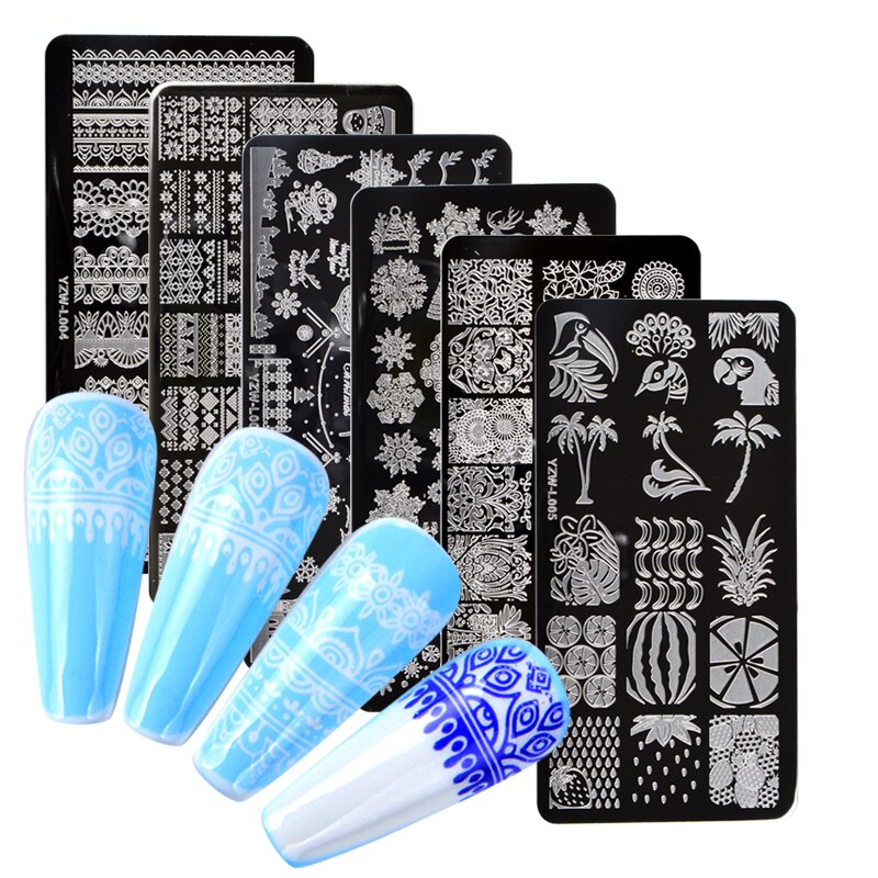1 PC Spitze Blume Ebene Nagel Stanzen Platten Marmor Bild Stempel Vorlagen Geometrische Druck Schablone Werkzeuge