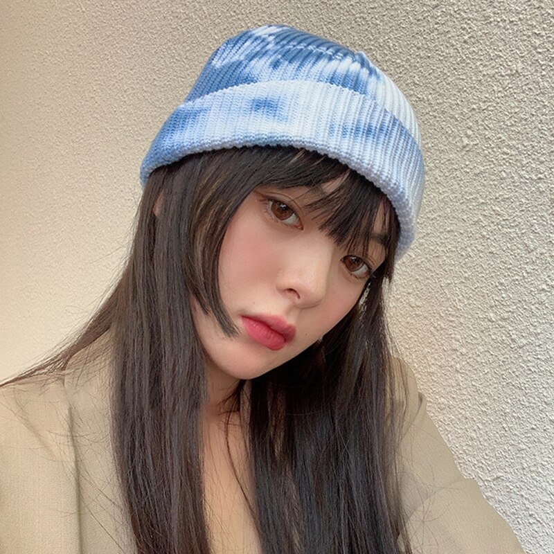 Unisex Paar Tie Dye Print Gebreide Beanie Hat Herfst Winter Dome Warmer Oor Zachte Ski Cap Mannen Streetwear Warm Hoeden a66