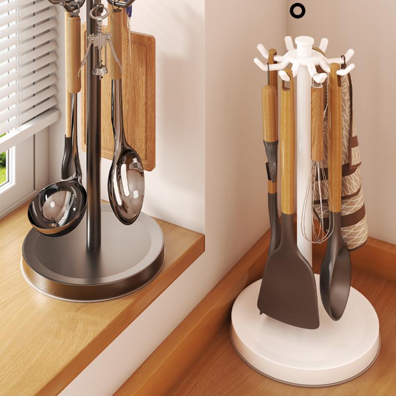 Soporte para utensilios de cocina con 8 ganchos, organizador de cubiertos de encimera giratorio de 360 grados para palas, cucharas, estante de almacenamiento para el hogar