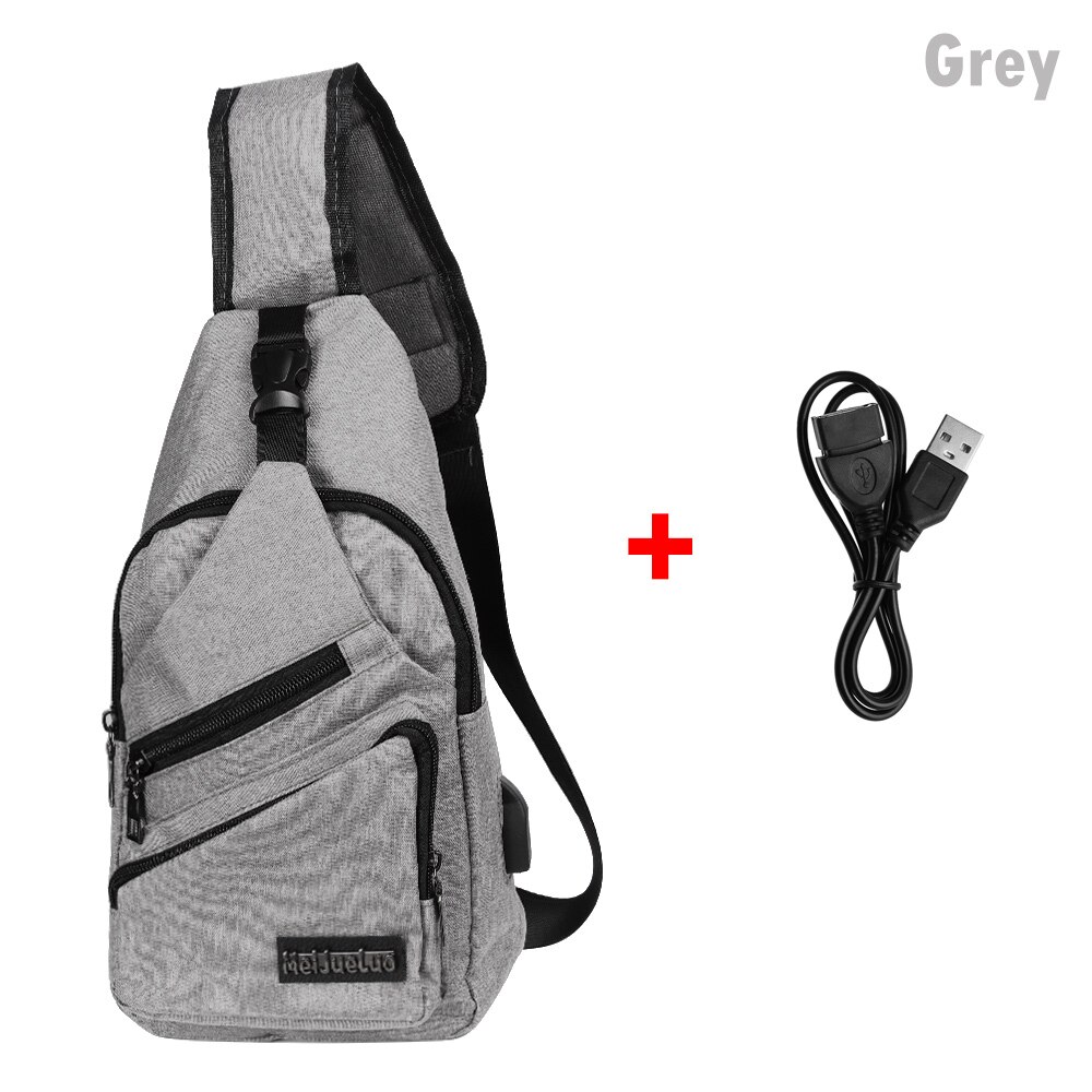 Large Capacity Shoulder Bags Casual Outdoor Travel USB Charging Port Sling Bag Chest Pack Crossbody Bag: grey