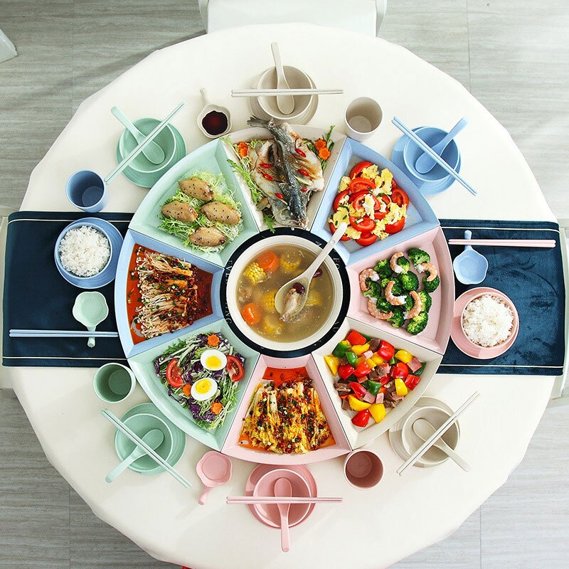 Dinnerware Rice Bowl Plate Set Combination Round Circle Food Tray Fruit Sara Dishes For Lunch And Dinner Plastic Tableware