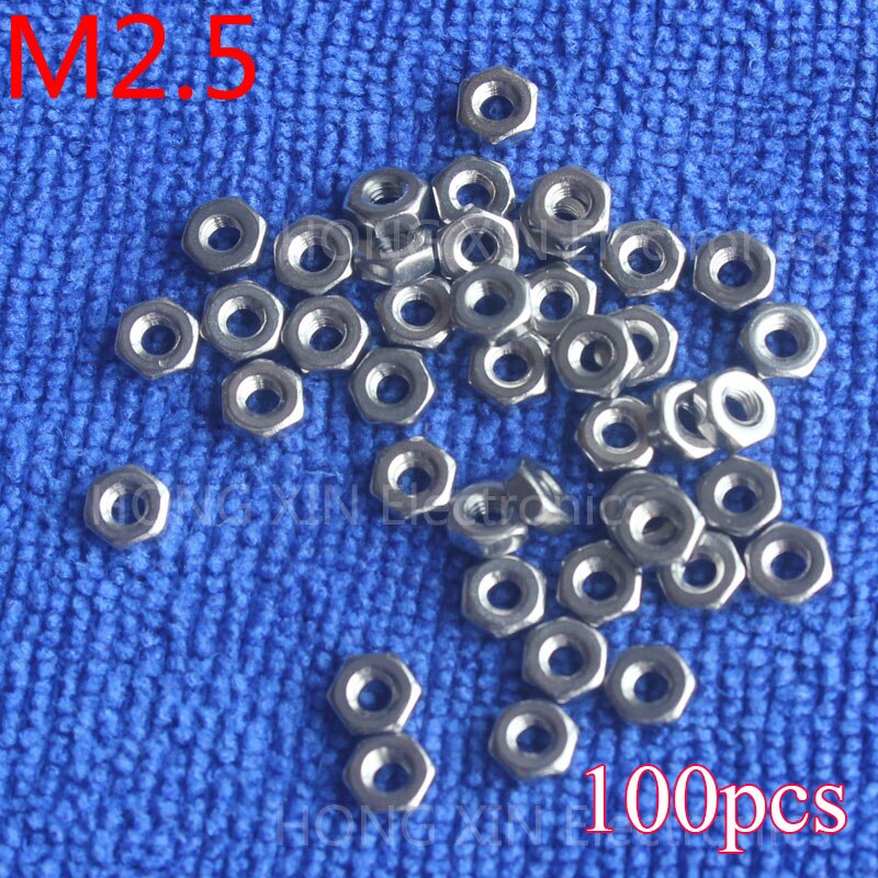 M2.5 100 stks 304 roestvrij staal hex noten 2.5mm Zilverkleurige hexagon moer A2-70 moer tegen roesten Geen roest duurzaam algemene accessoires