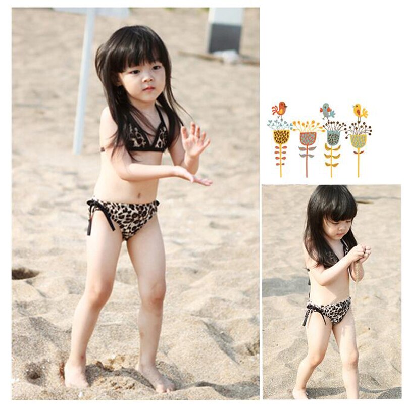Conjunto de bikini de 3 piezas con estampado de leopardo 0-6 años para niños