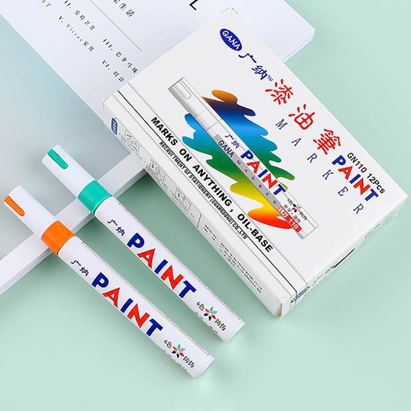 1Pcs Colorful Waterproof Oily Paint Marker Pen Car Tyre Multipurpose Metal Package School Supplies Stationery 12 Colors